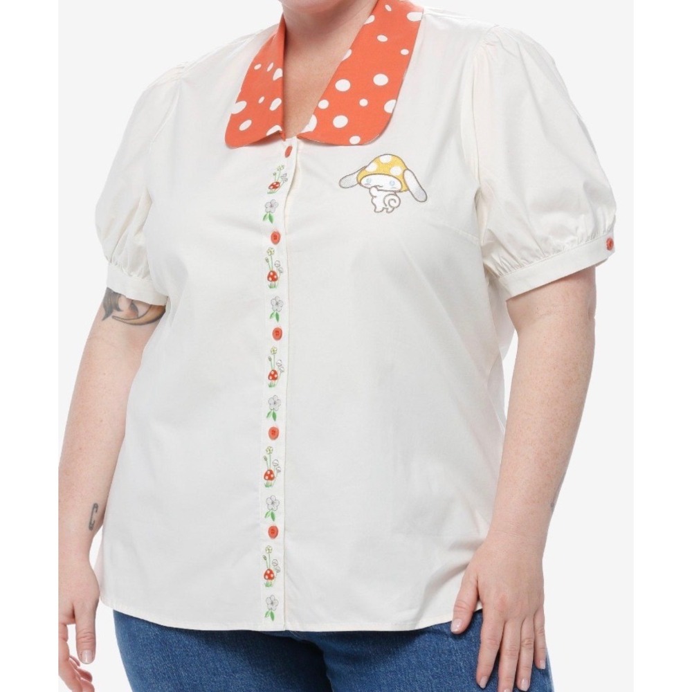 Hot Topic Sanrio Cinnamoroll Mushroom Polka Dot Peter Pan Collar Blouse XL NEW